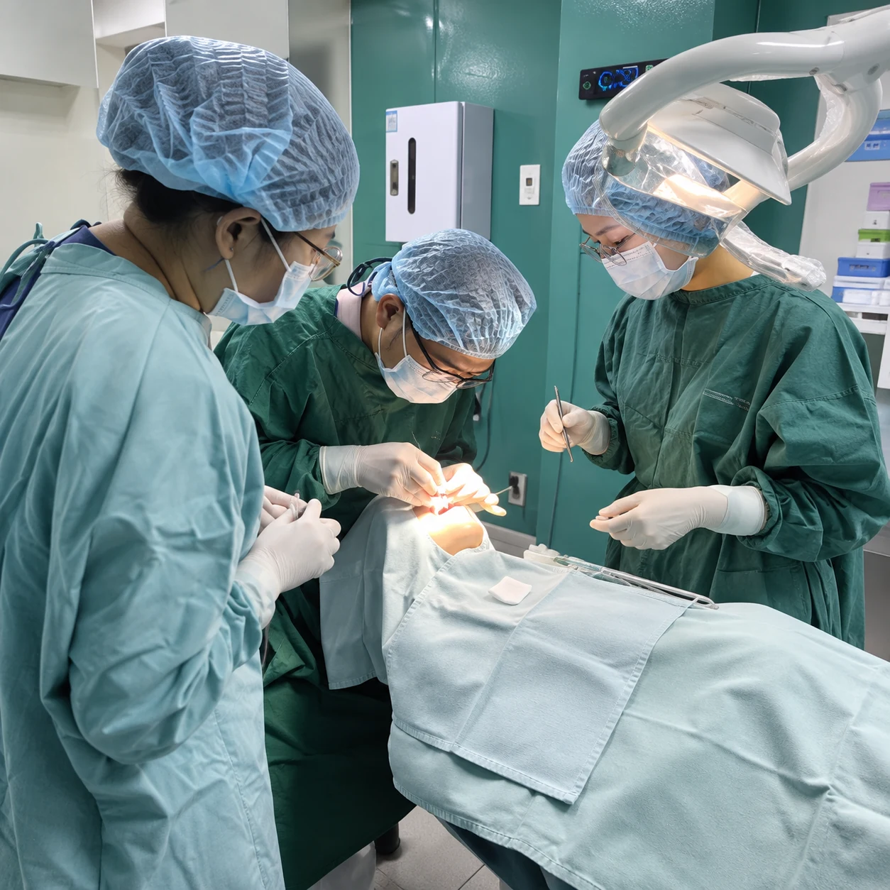 Bác sĩ Minh cùng ekip phẫu thuật cấy ghép êm ái phòng mổ vô trùng