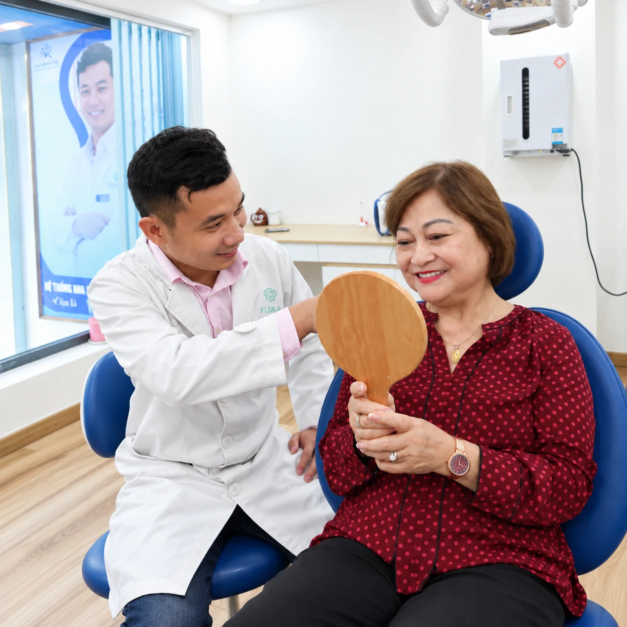 Bác sĩ thăm khám và kiểm tra nụ cười