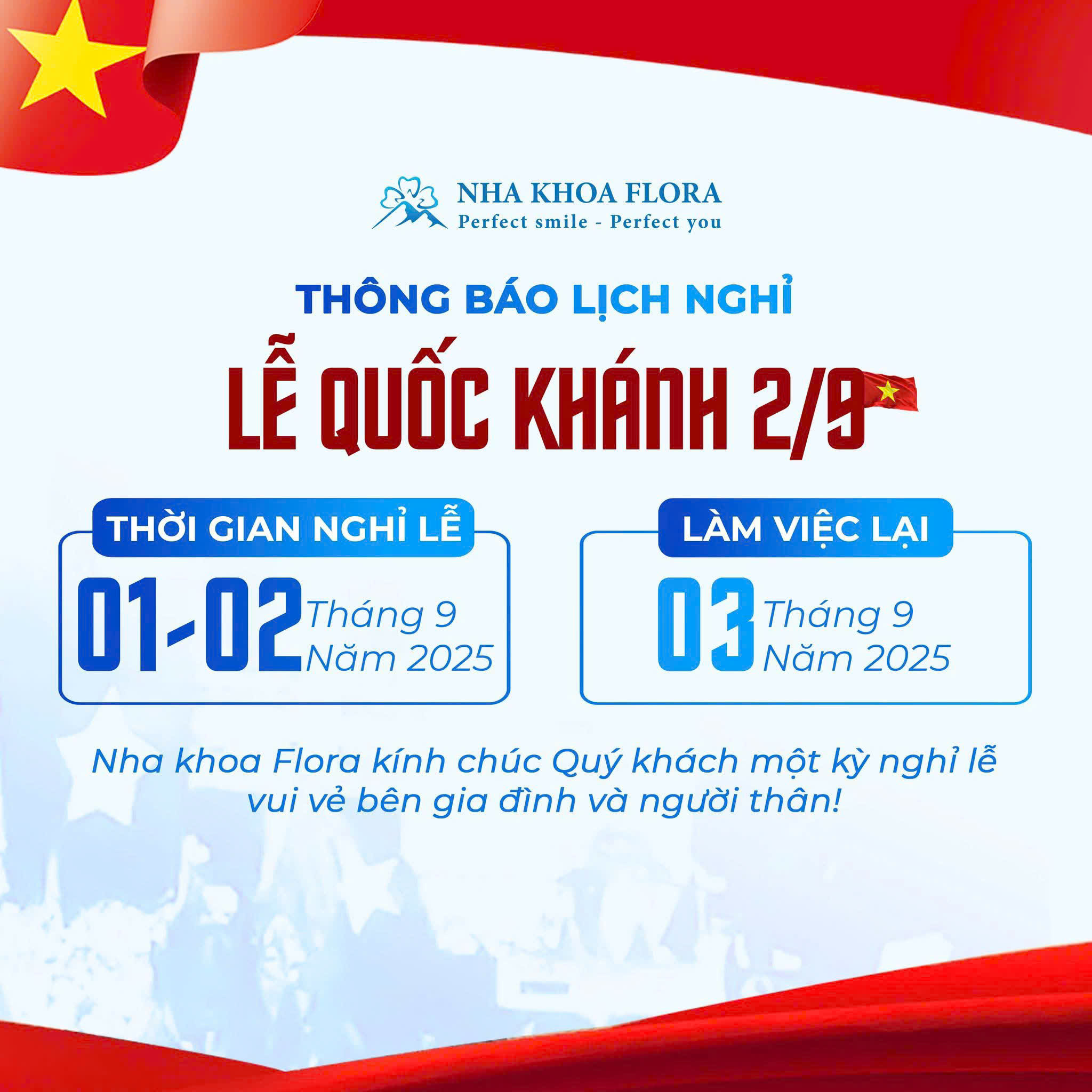 THÔNG BÁO NGHỈ LỄ QUỐC KHÁNH 2/9 năm 2025